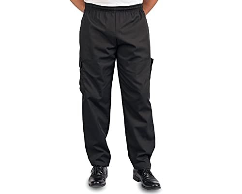 KNG Black Baggy Cargo Chef Pants for Men and Women