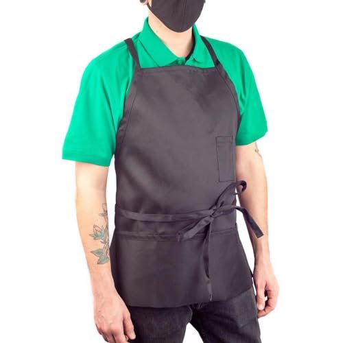 KNG 4 Pocket Cross Strap Bib Apron, Black